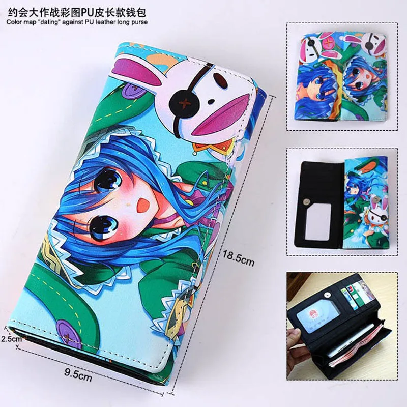 

Colorful Long Leather Wallet of Anime DATE A LIVE Card Holder Purse Button Style Note Compartment Money Bag