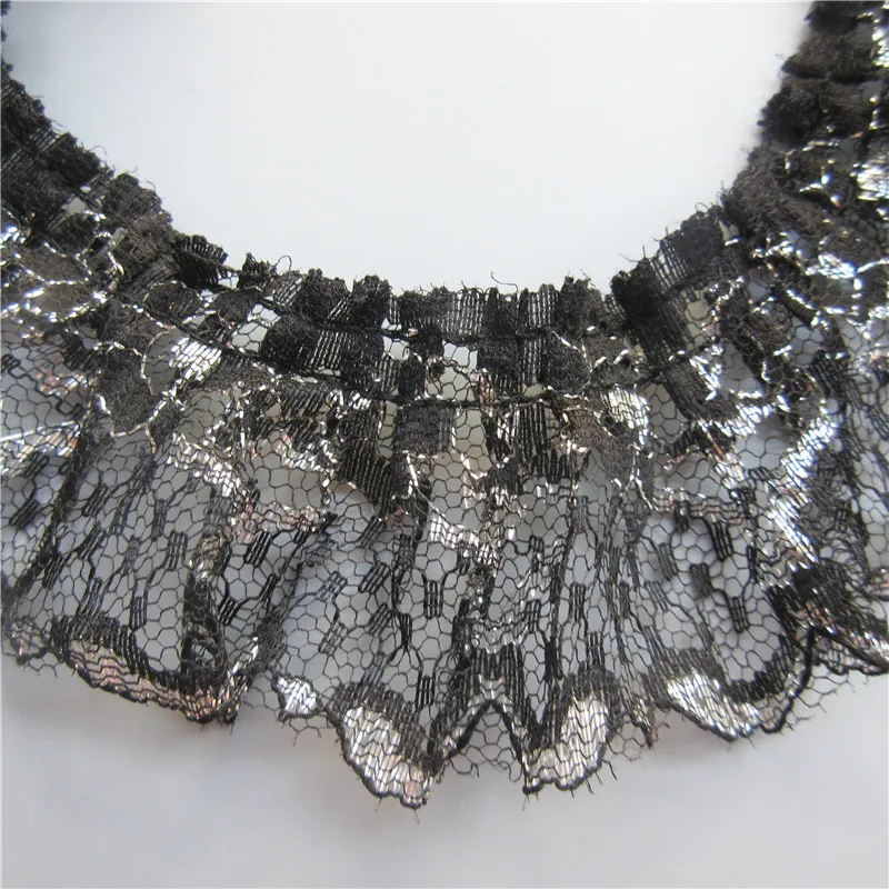5 ярдов серебряная плиссированная кружевная органза с оборками присборенная