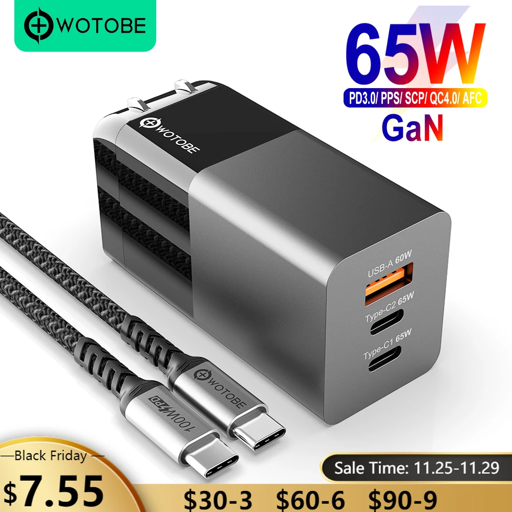 

65W GaN USB C Wall charger Power Adapter,3 Port PD 65W PPS QC4 45W SCP for Laptops MacBook iPhone 13 Samsung XIAOMI dell hp