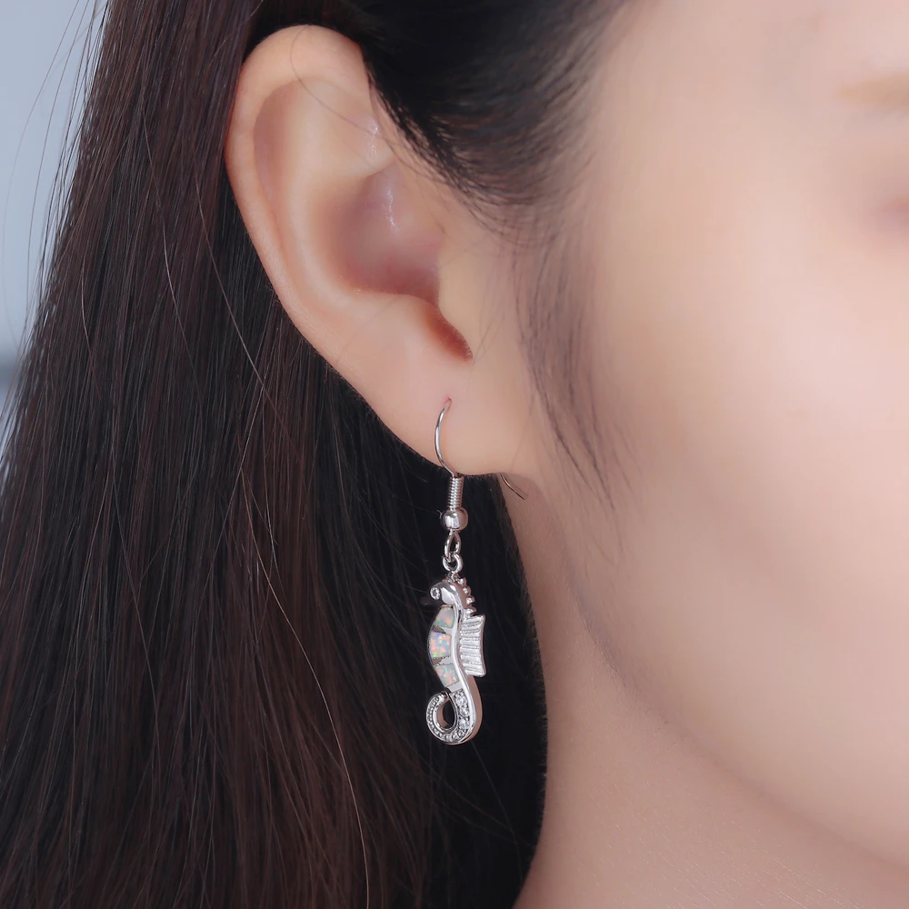 Женские серьги подвески с опалом CiNily белым кубическим цирконием и покрытием из