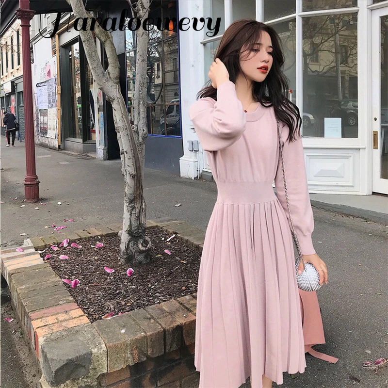 Корейское платье-свитер весенние женские новые вязаные свободные винтажные