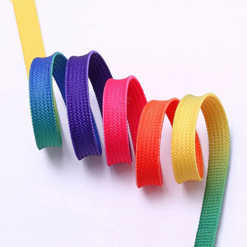 1Pair Colorful Laces Rainbow Gradient Print Flat Canvas Shoe Lace Shoes Casual Chromatic Colour Shoelaces 80CM/100CM/120CM