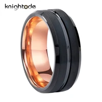 men charm black tungsten rings rose gold wedding band ring with brushed finish center grooved comfort fit male jewelry 8mm