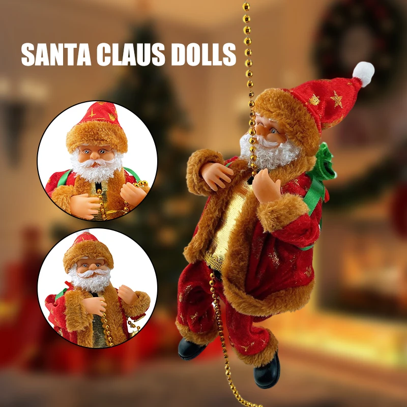

Lovely Santa Claus Climbing Rope Toy Electric Musical Plush Doll Novelty Christmas Gifts for Children Hanging Pendant Ornament
