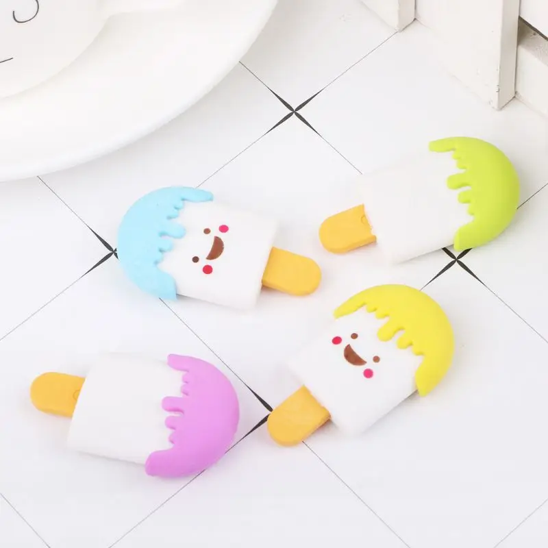 Cute 3D Cartoon Face Ice Cream Rubber Erasers Pencil Eraser For Kids School Supplies Stationery images - 6