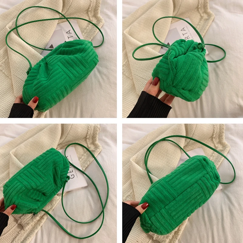 2022 new brand green towel fabric women single shoulder bag fashion plaeted cloud bag ladies casual handbag female messenger bag free global shipping