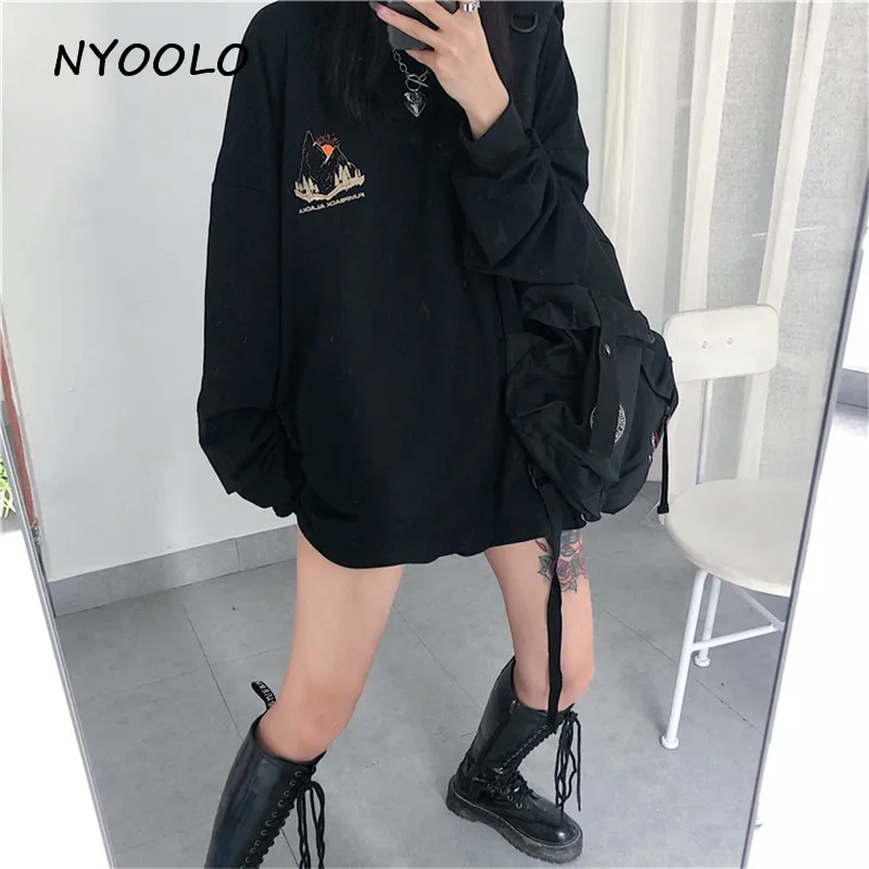 Футболка NYOOLO в стиле Харадзюку С надписью и принтом гор осенняя уличная одежда