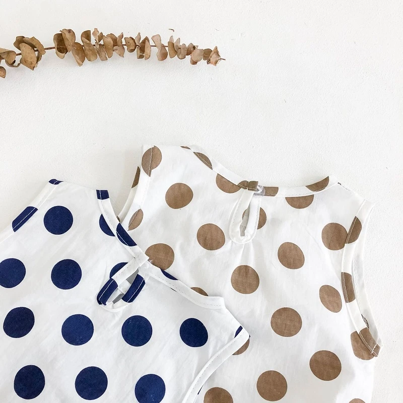 

New Fashion Newborn Boy Girl Rompers Clothes Cotton Casual Dots Jumpsuits Sweet Sleeveless Outfits Playsuits With Hat For Summer