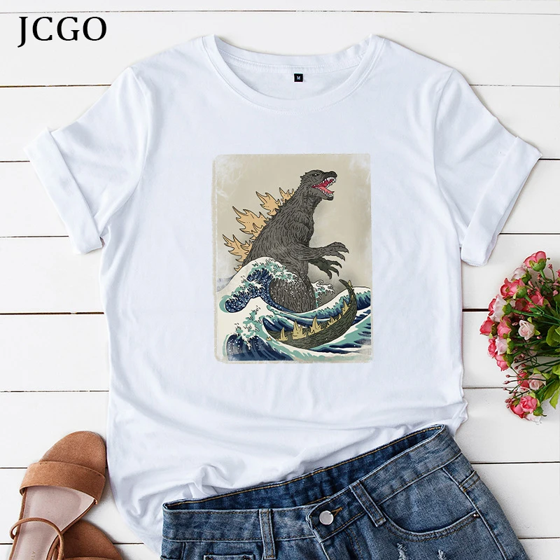 Женская футболка JCGO летняя хлопковая Футболка большого размера с коротким