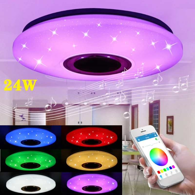 24W Lamp NO Remote 24 v/48/60 W светодиодный Музыка потолочный светильник с bluetooth Динамик, регулируемая яркость, Цвет изменение теплый/холодный белее, домашний вечерние заподлицо светодиодные лампы - Цвет корпуса: 24W Lamp NO Remote