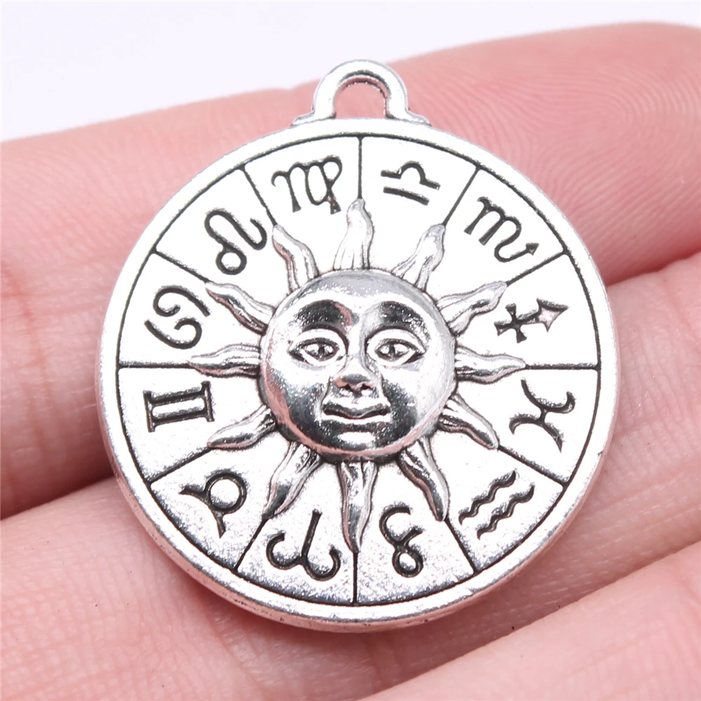 

WYSIWYG 2pcs Charms 30x27mm Zodiac Sun Charms For Jewelry Making Antique Silver Color DIY Jewelry Findings Pendant