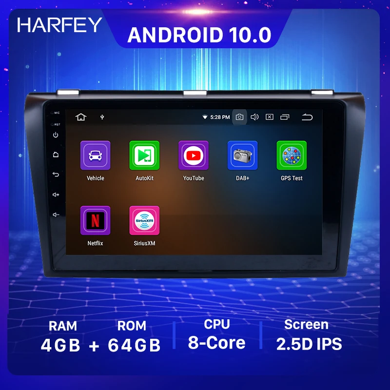 Harfey 4 + 64 ГБ 9 'ɺndroid 10 0 автомобильное радио для Mazda 3 2004-2009 GPS Navi мультимедийный