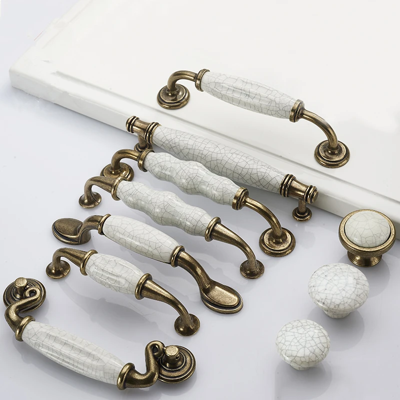 

Antique Bronze Crack Design Ceramic Cabinet Handles Zinc Alloy Drawer Knobs Wardrobe Door Handle European Furniture Hardware
