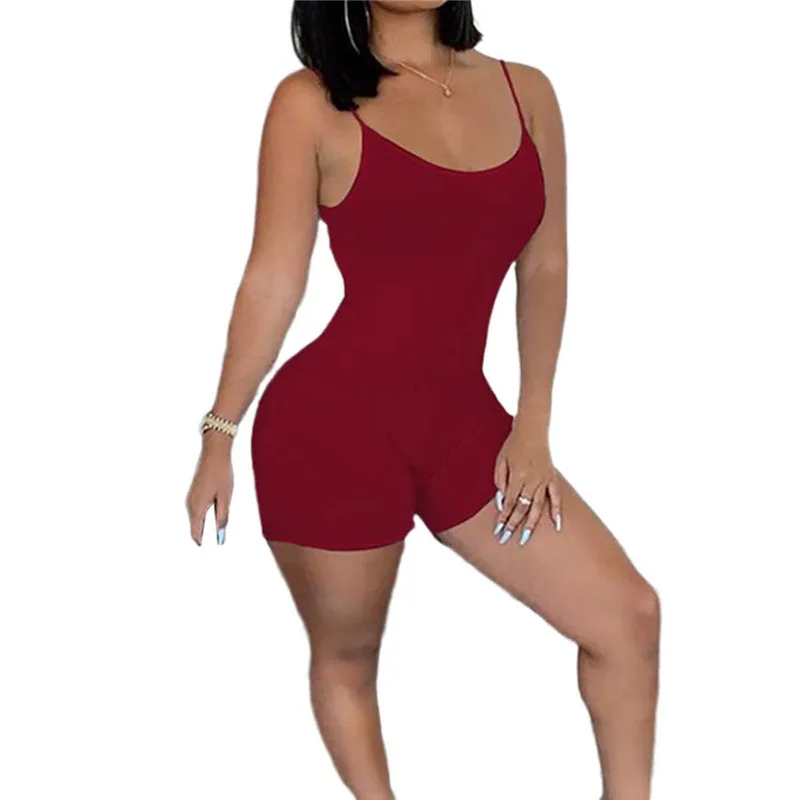 

Women Summer Playsuit New Solid Color Casual Slim Shorts Bodysuit Female Bodycon Sleeveless Backless Rompers Femme Hot Jumpsuit