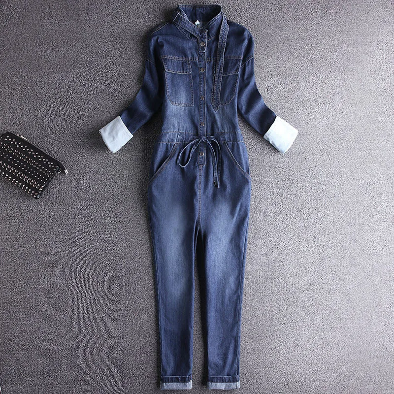 Женский джинсовый комбинезон повседневные цельные комбинезоны с длинными