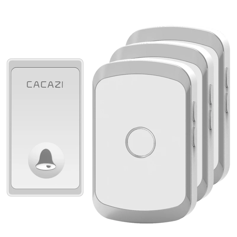 1 button 3 receiver CACAZI автономный водонепроницаемый беспроводной дверной звонок без кнопки батареи 200 м дистанционный светодиодный светильник Домашний Беспроводной дверной звонок с европейской вилкой 36 Chime - Цвет: 1 button 3 receiver