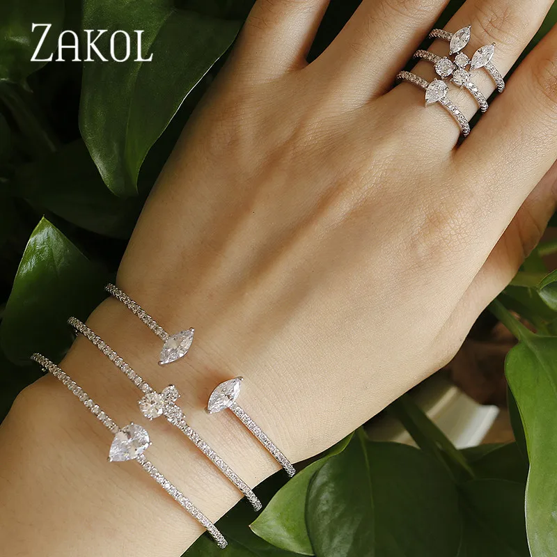 ZAKOL, Новое поступление, круглая форма, изысканные микро браслеты-манжеты, браслет и Открытое кольцо, набор для женщин, мужская бижутерия, FSSP394