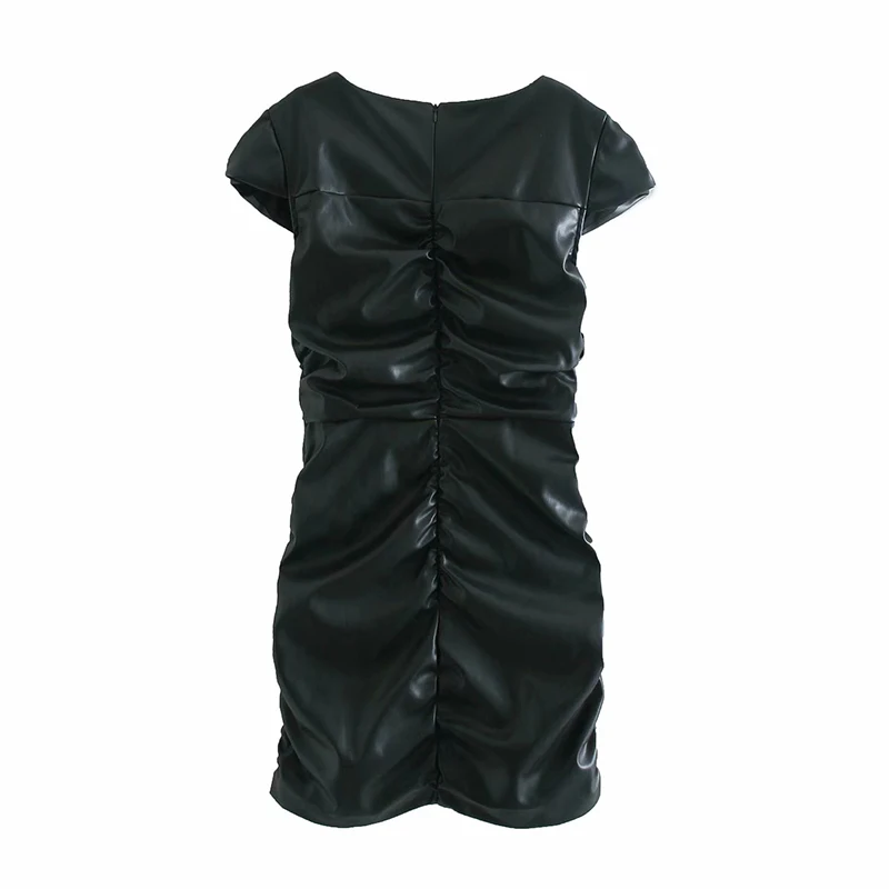 

Women's Party PU Mini Dress Short Sleeves V Neck Skinny High Street Club Short Clothing Summer New Sexy Sheath Dress Spring 2021