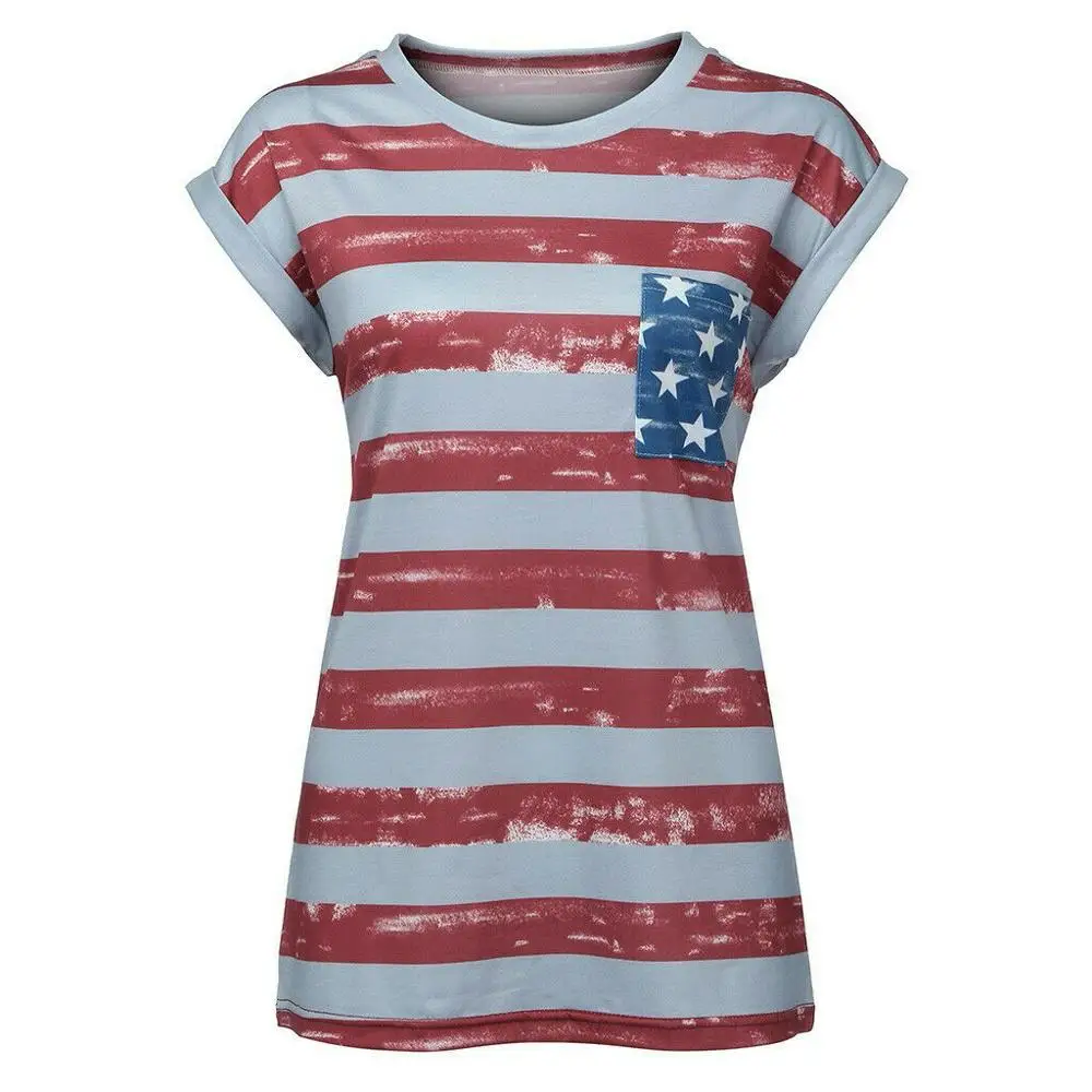 

Womens Five-Pointed Star Stirip Print Tops Independence Blouse Sleeveless Tops