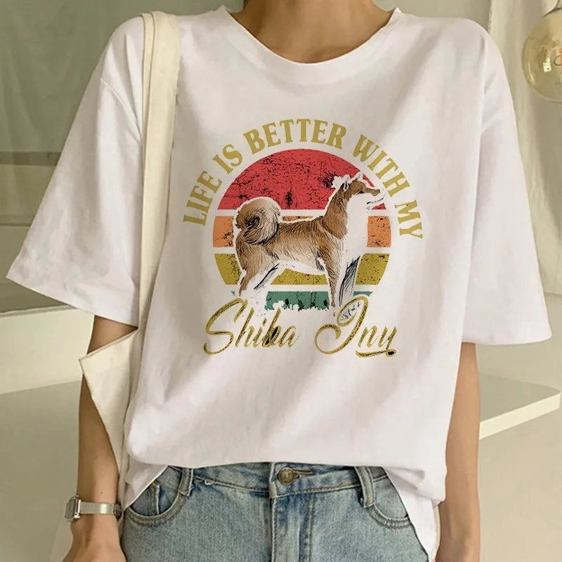

Top Women Ulzzang T-shirt Female Tees Camisas Mujer Tee Shiba Inu T Shirt Funny Shirt Graphic Korean Clothing