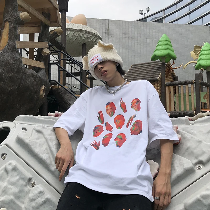 

Street portrait and hand short sleeve t-shirts men's high street hiphop top fashion TEES