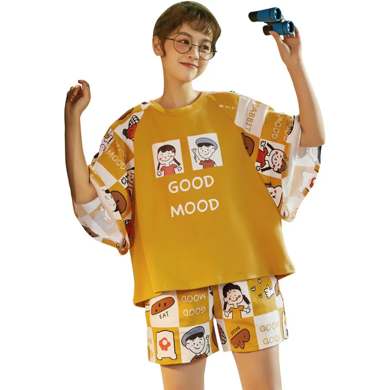 

2021 new strawberry pajamas women's summer thin short sleeve pants summer spring and autumn home wear two piece suit