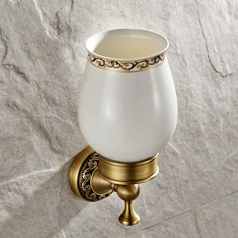 

Antique Brushed Brass Carved Wall Mounted Toilet Brush Holder Bathroom Hardware