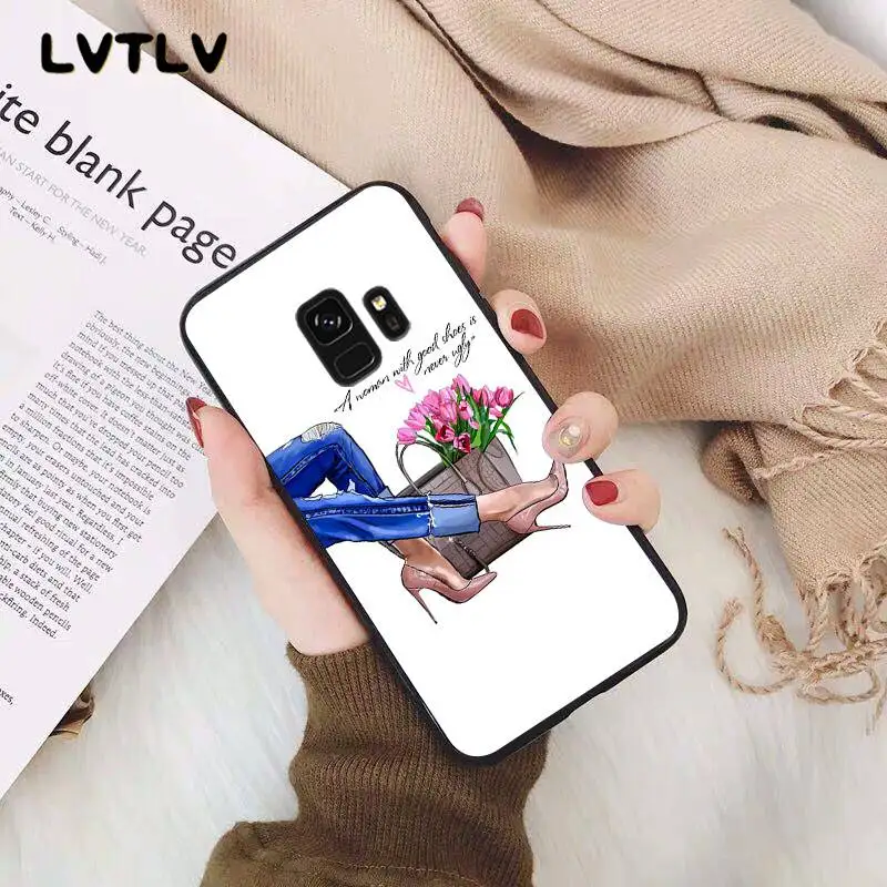 LVTLV Рождество принцесса девушка кофе черный чехол для телефона Samsung S9 plus S5 S6 edge S7 S8