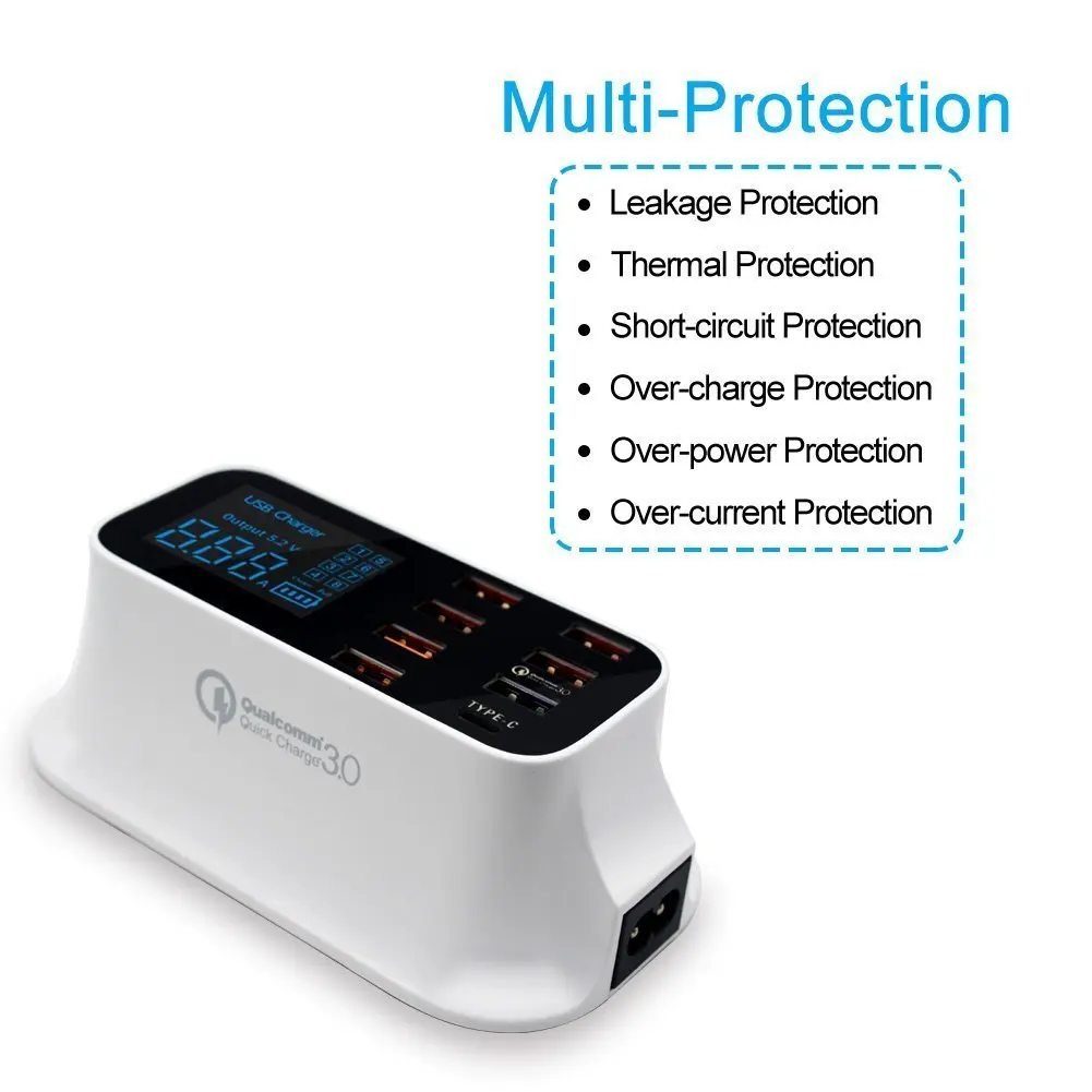 Зарядное устройство USB для настольного телефона 40 Вт/8 А 7 портов Тип C быстрая