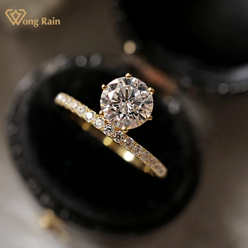 

Wong Rain 100% 925 Sterling Silver Round Cut Created Moissanite Gemstone Wedding Engagement Bohemia Ring Fine Jewelry Wholesale