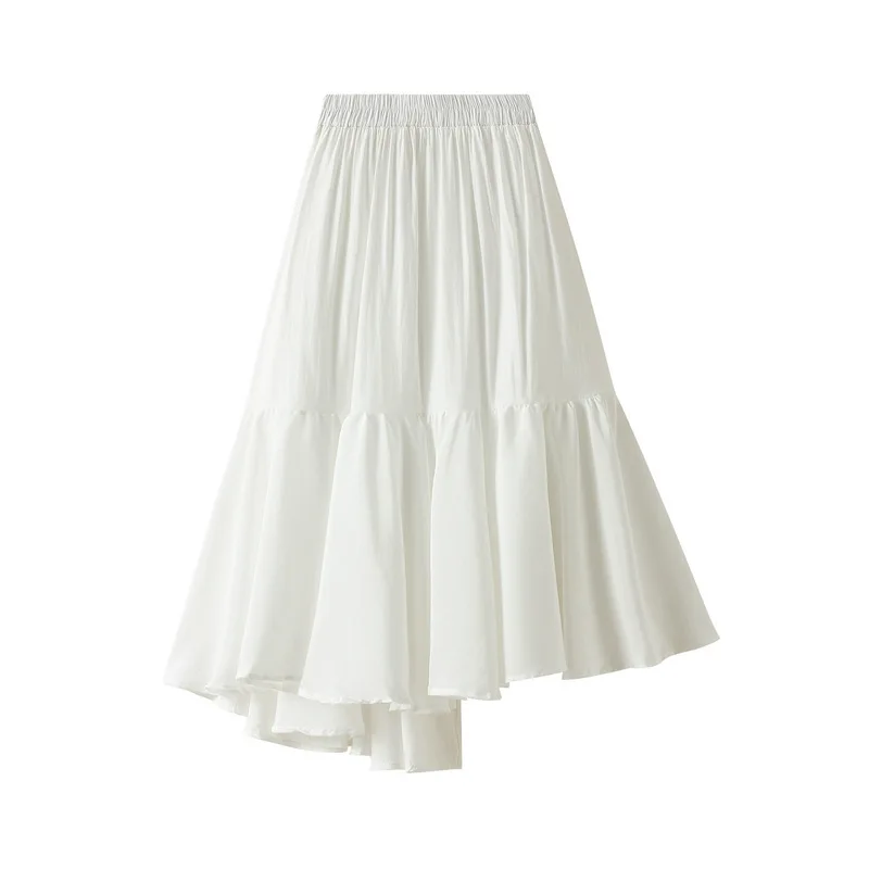 Женская ассиметричная белая юбка черная универсальная длинная трапеция с
