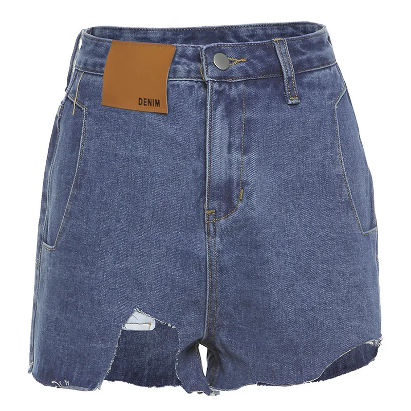 

2021 Summer Women's Sexy Slim Pantalones Cortos De Mujer Wrap Arm Fashion Ripped Tassel High Waist Irregular Denim Shorts Women