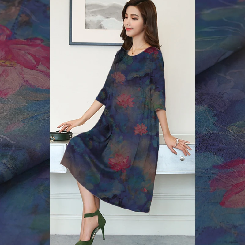 Атласная ткань с цифровым принтом лотоса для женского платья Cheongsam Gambiered Guangdong