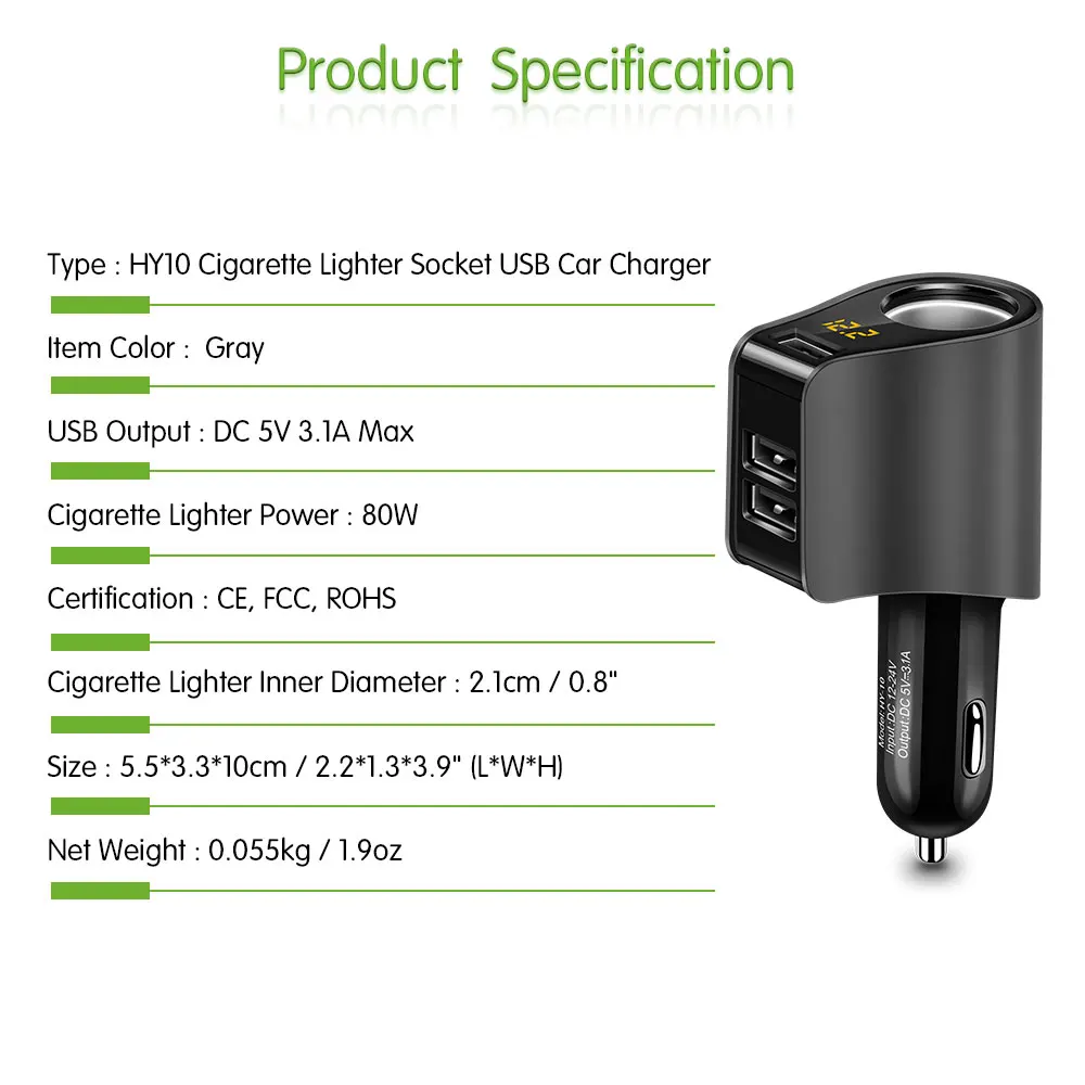 Dual USB Автомобильное зарядное устройство прикуривателя салона автомобиля