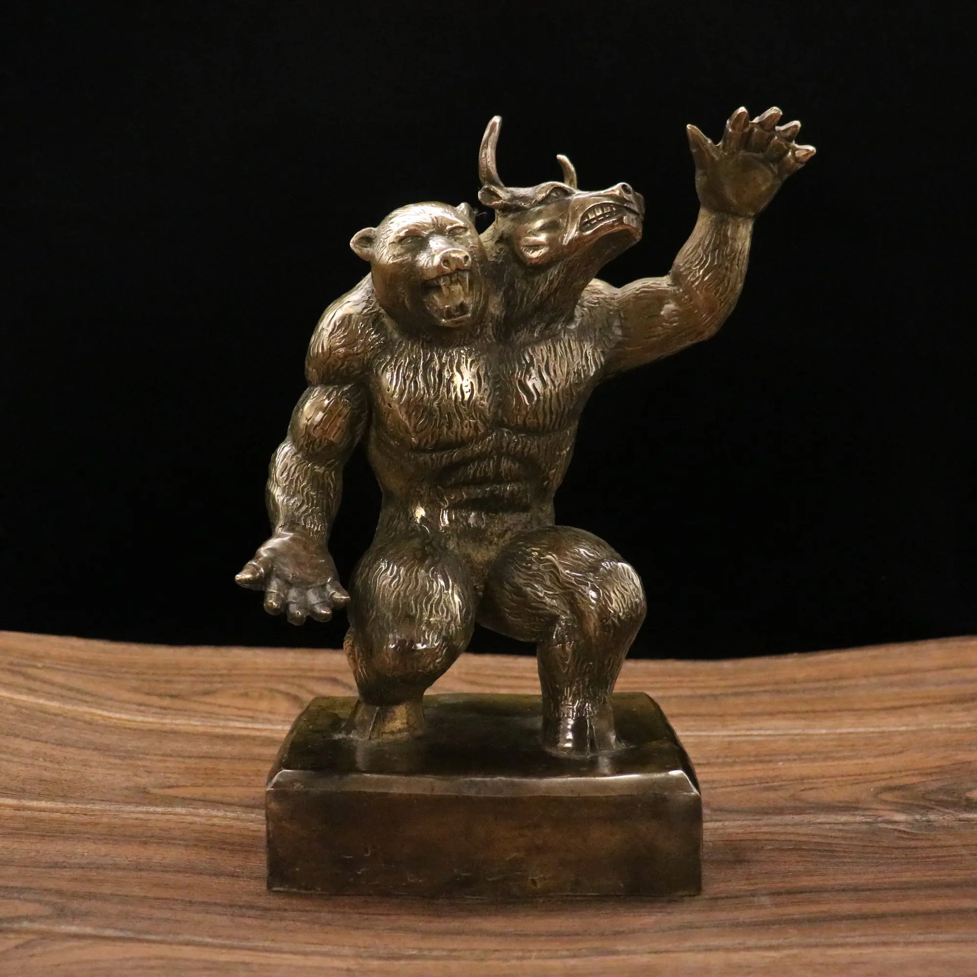 12-дюймовая коллекция тибетского храма старый бронзовый медведь статуя быка