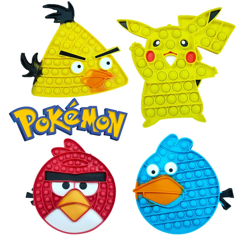 

25Cm Pokemon Red Angry pop it Fidget Toy Push Bubbles Pikachu Big Size Birds Reliver Stress Autism Simple Dimple Fidget Toys