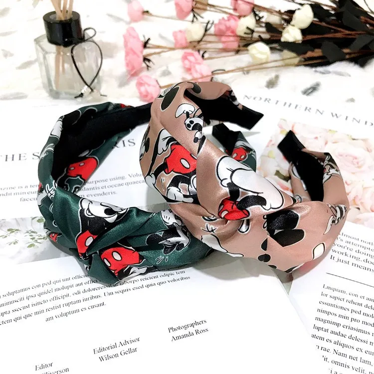 Disney explosion wide-edge Mickey knotted headband cartoon cute fresh high-grade silk fabric hair accessories female | Игрушки и хобби