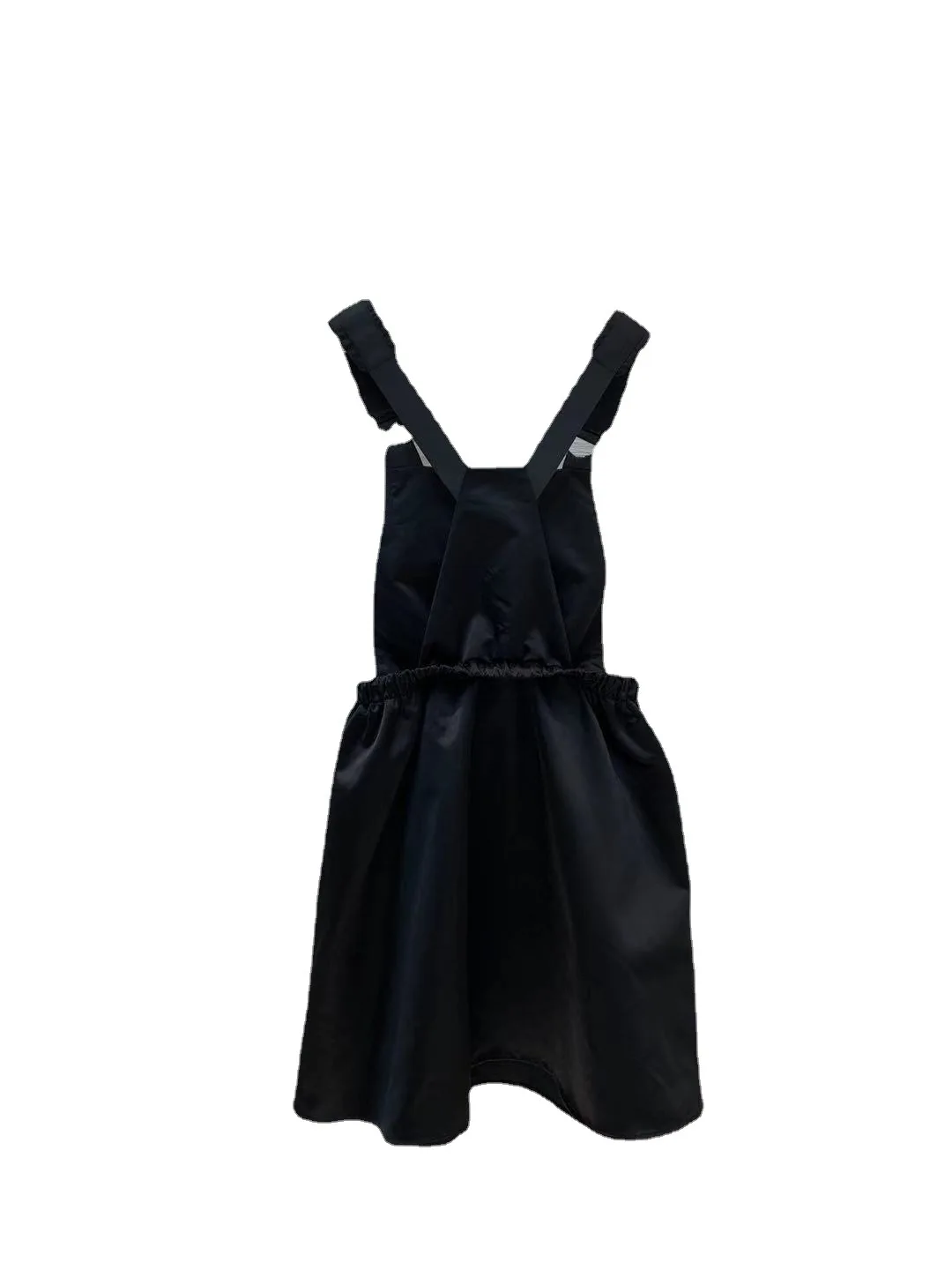 

2021 correct female P family metal triangle drawstring waist strap black nylon dress
