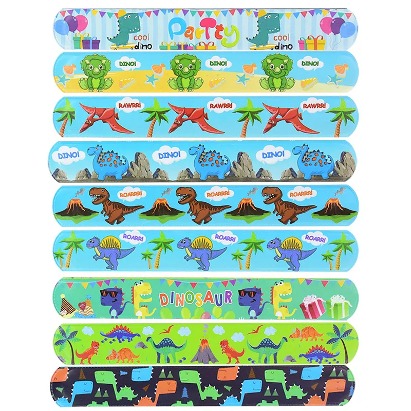 

10Pcs Dinosaur Slap Snap Wrap Wristband Bracelet Hand Ring Jungle Safari Birthday Party Favors Supplies Gifts Toys for Kids Boys