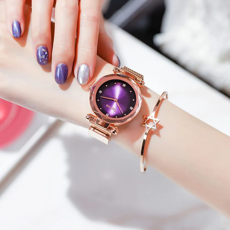 Модные женские туфли звездное небо часы роскошные с алмазами магнит сетки