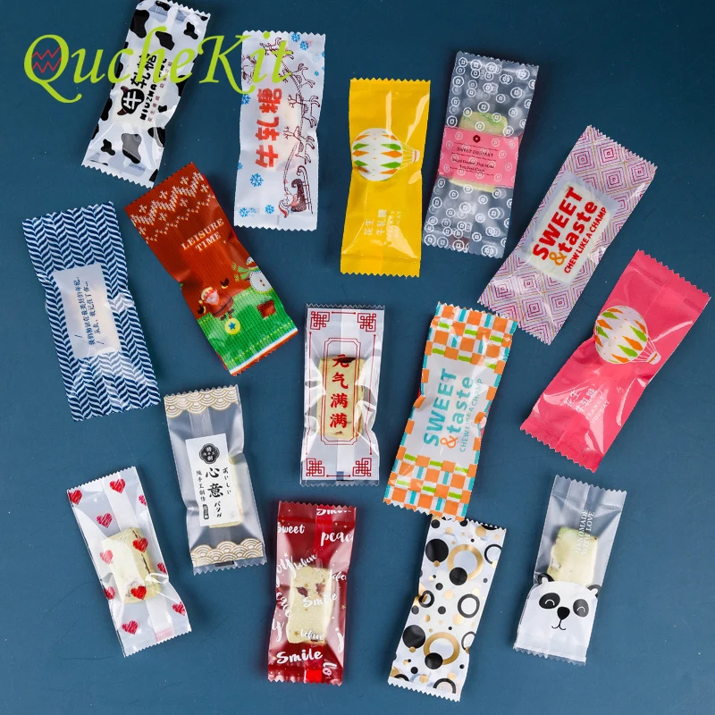 200Pcs 4*9.5cm Nougat Sugar Plastic Bags Hot Seal Candy Packing Bag Peanut Candy Wrappers Handmade Bakery Decoration Packaging