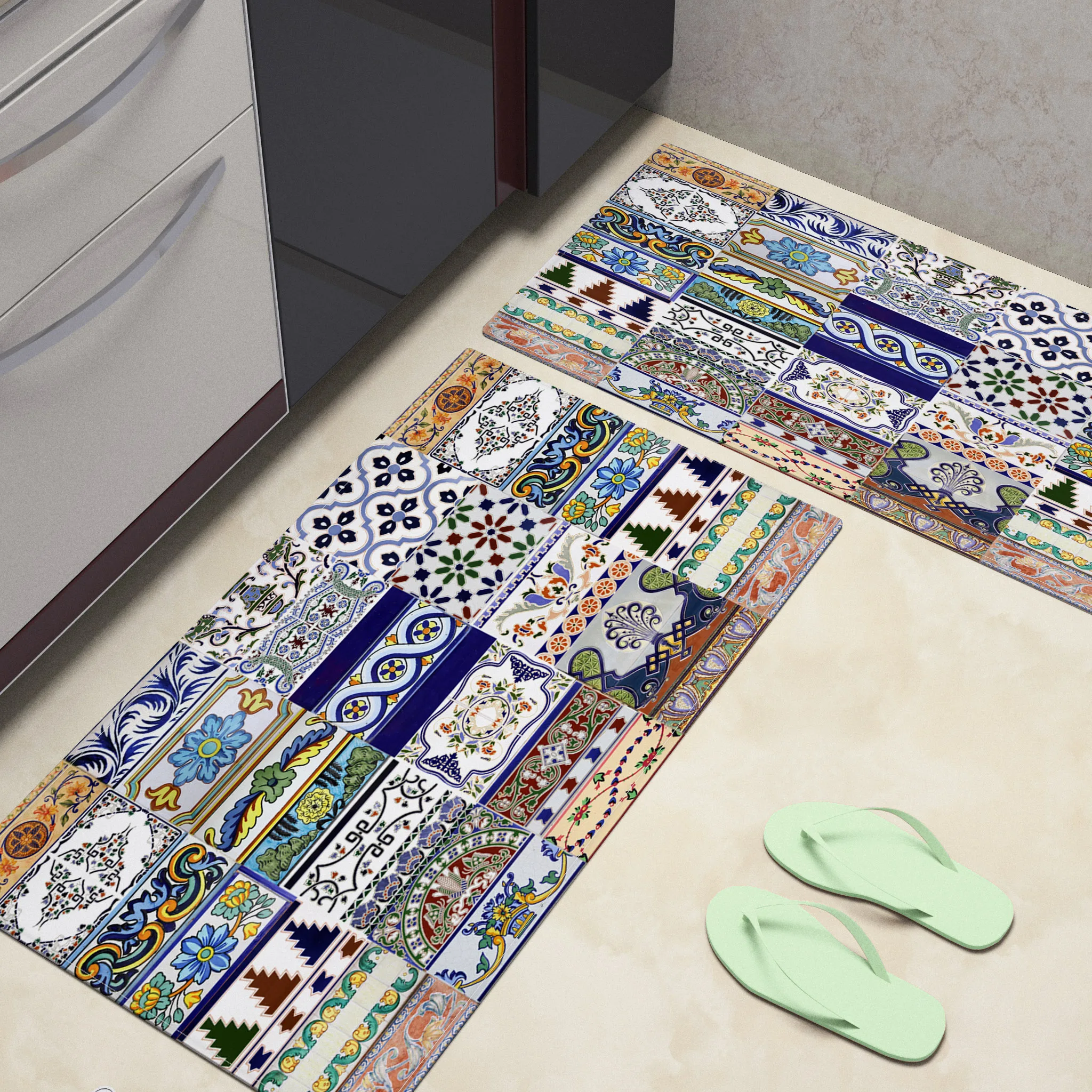 Противоскользящий кухонный коврик напольное покрытие с геометрическим рисунком