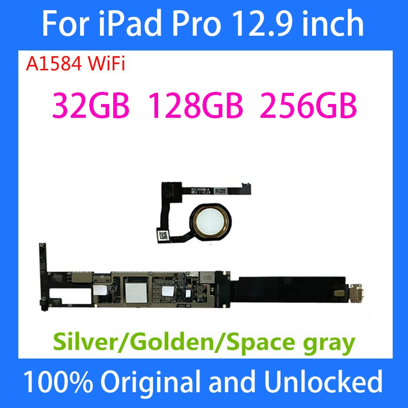 

For iPad Pro 12.9inch Motherboard A1584 WLAN A1652 Unlocked Logic Board with /No Touch ID Mainboard 32GB 128GB 256GB Full Chips