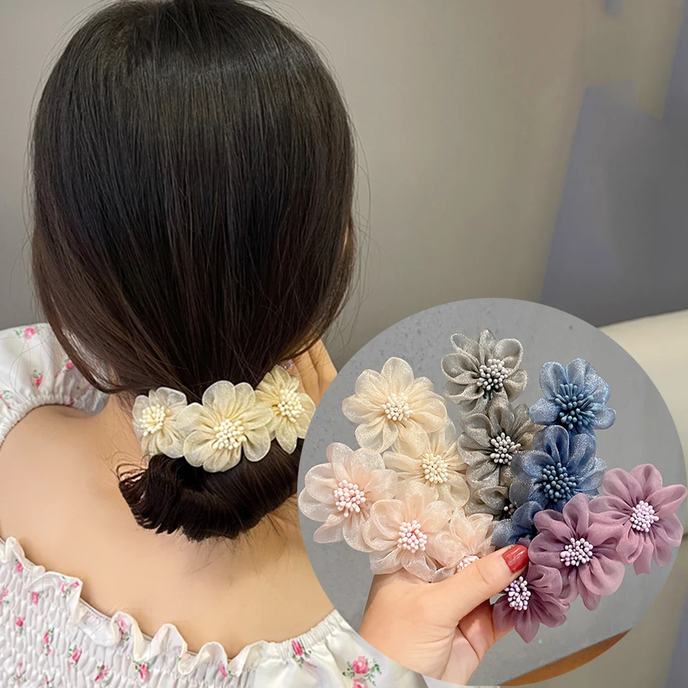 

Flower Barrettes Spring Hairpins Girls Hair Clips Chiffon Bun Women Headband Headdress Bow Ponytail Hair Accessories Hairstyles