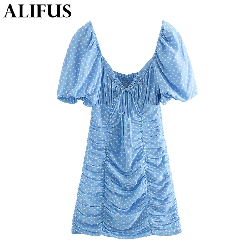 Женское винтажное платье в горошек Повседневное с рукавом-фонариком и