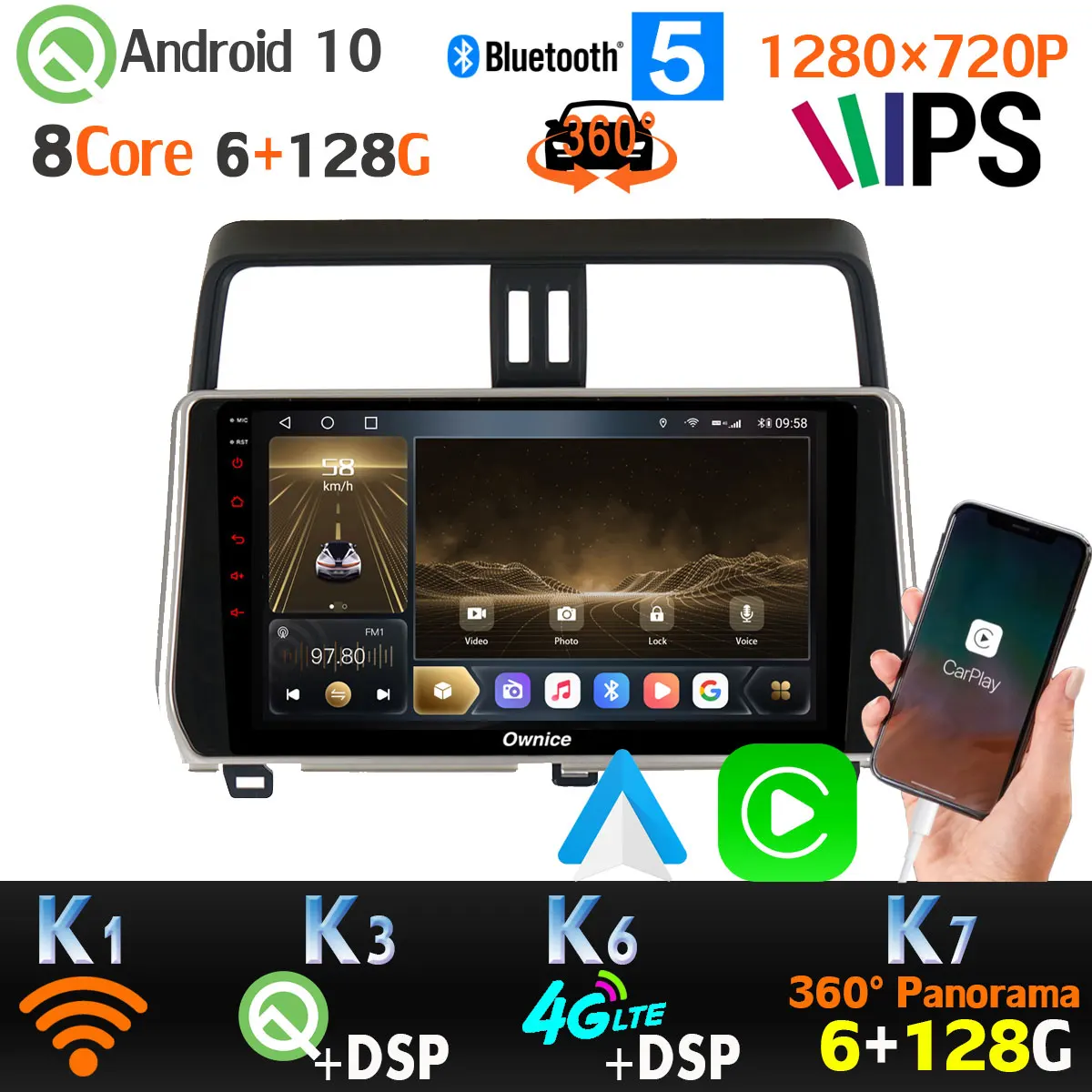 360 панорамная камера Android 10 0 6G + 128G GPS радио CarPlay SPDIF DSP Автомобильный плеер для Toyota