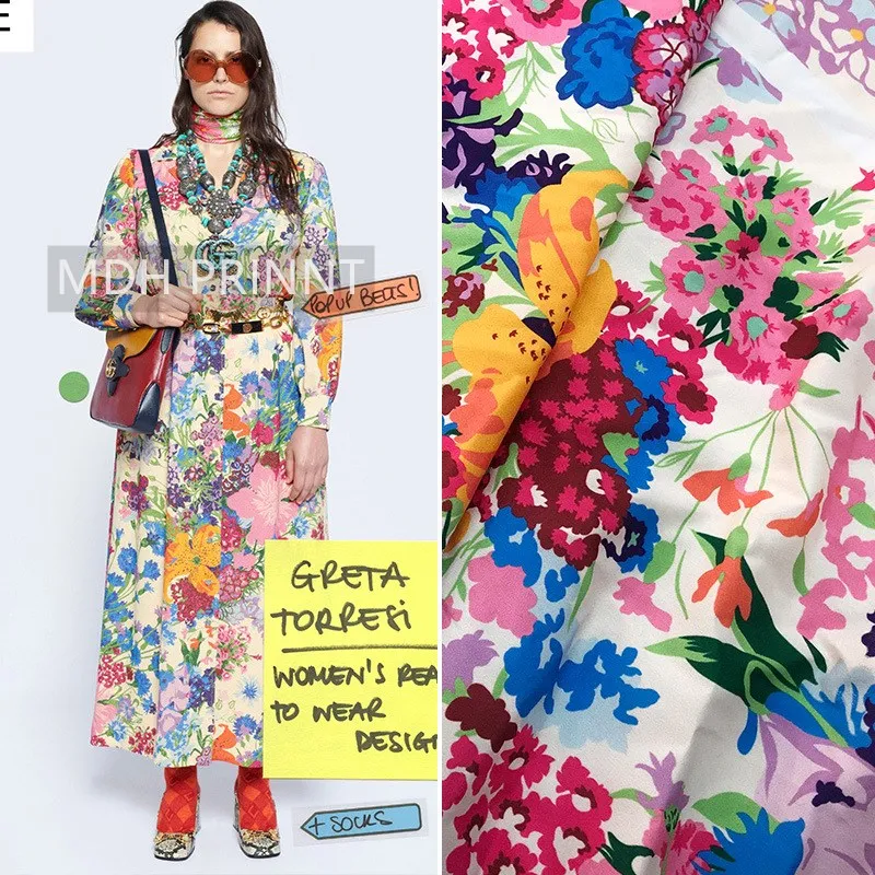 

spring/summer European show new brand group of flowers and crepe de chiffon custom printed fabric factory store