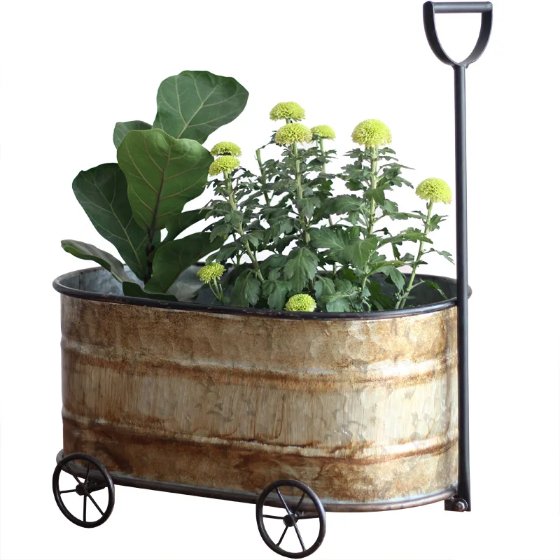 Plant Stands Patio Wagon Showcase Flowers Pot Stand Cart Planter Garden Metal Garden Pot Planter Outdoor Yard Holder Display Dec