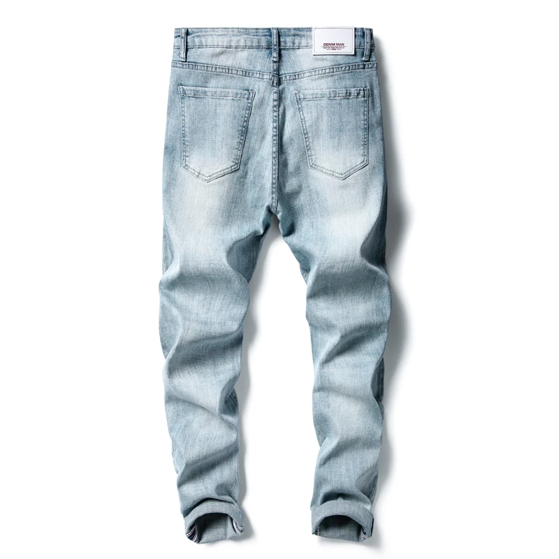 Обтягивающие джинсы для мужчин равные светильник синий стрейч высокого качества