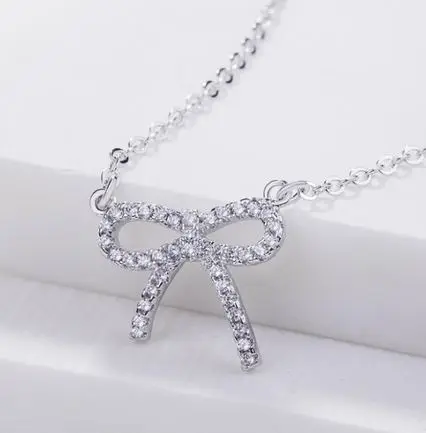 

YI WANG Bow Necklace Pendant Women's Collar Necklace Water Wave Chain Bib 925 Sterling Silver Jewelry Gift Jewelry